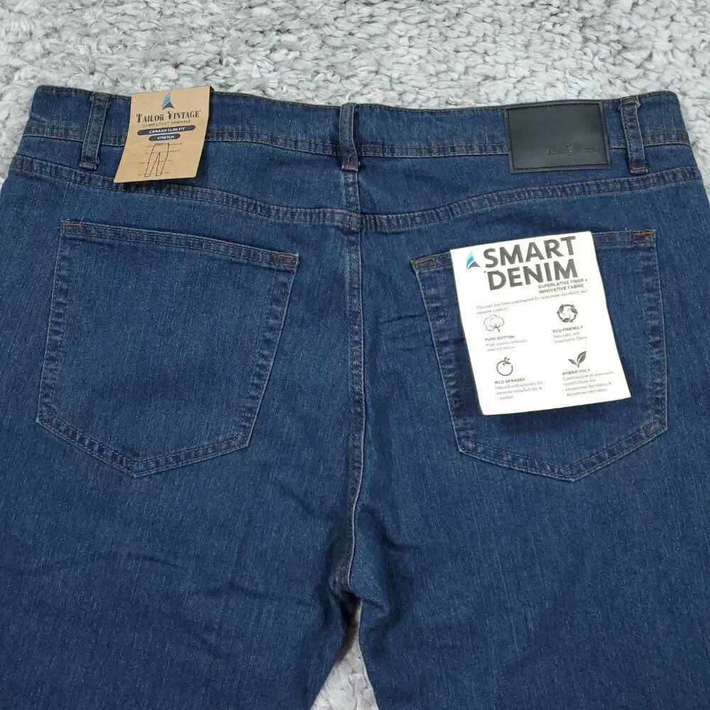 Tailor Vintage Canaan Slim Fit Stretch Jeans Men's Size 38 x 30 Dark Wash Blue